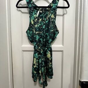 LC Lauren Conrad Teal and Black Abstract Top